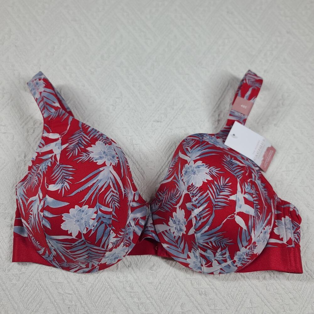 Cacique collection lightly lined full coverage bra size 40C NWT red tropical